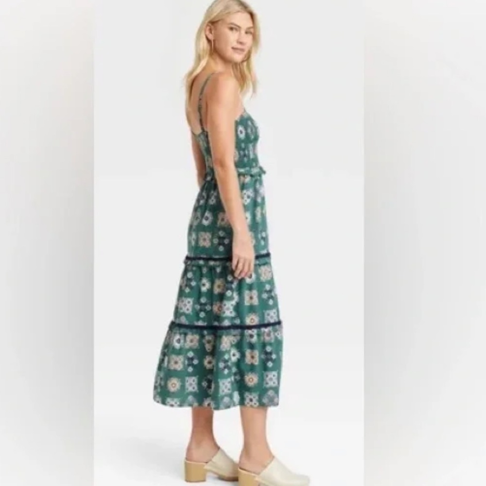 Universal Thread Teal Ikat Print Sleeveless Tiered Midi Dress Women’s Size XL - Picture 2 of 6